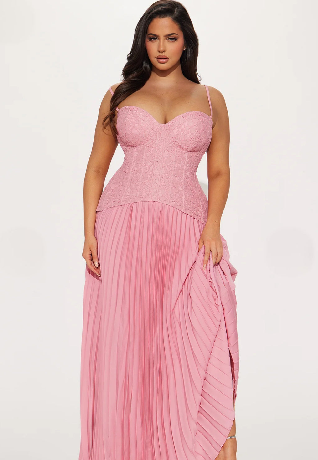 Fashion Nova Daniella Lace Corset Pleated Maxi | Pink