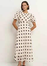 Boutique Cream Black Polka Dot Puff Sleeve Maxi
