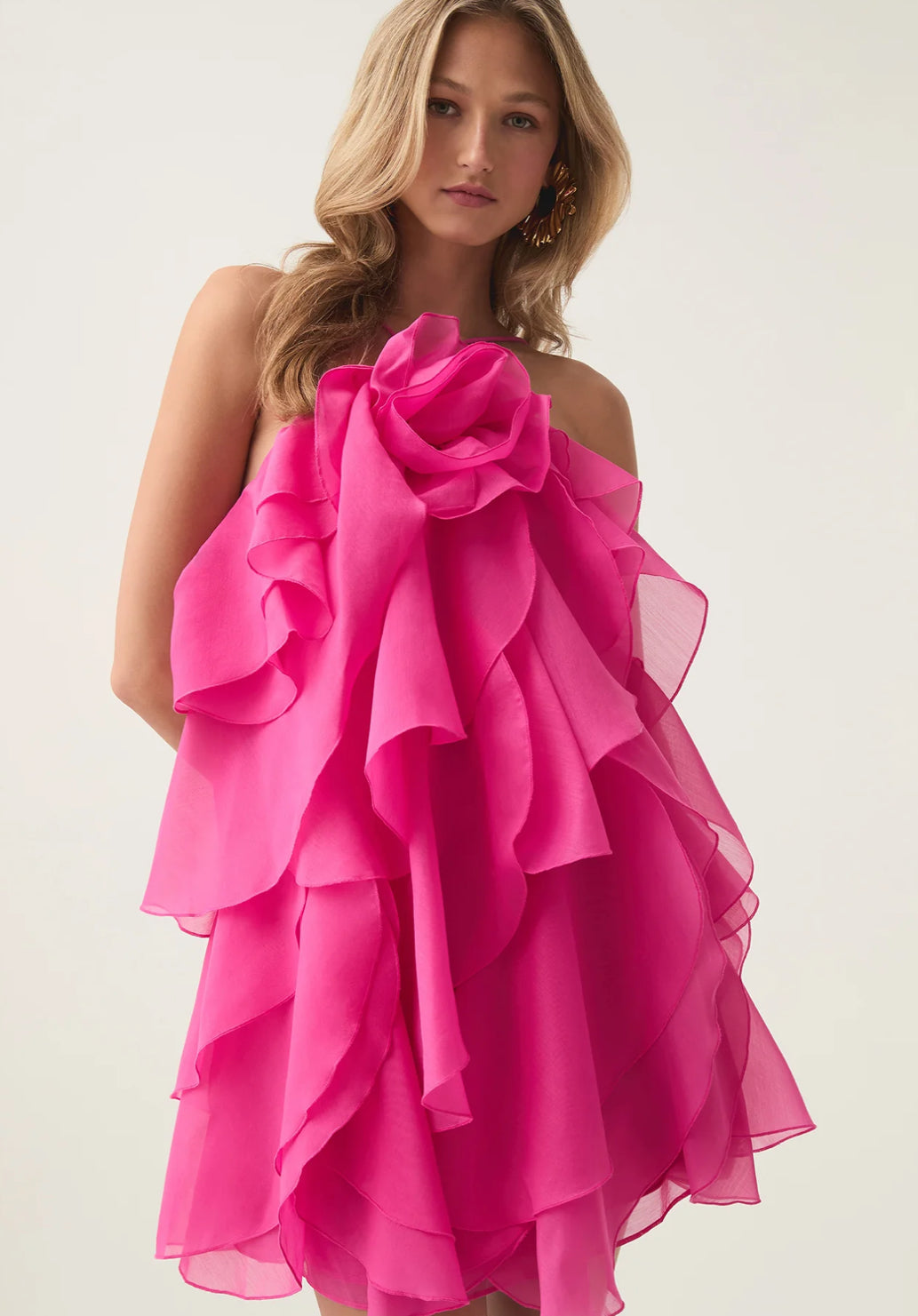 Aje Pandorea Layered Mini Dress | Hot Pink