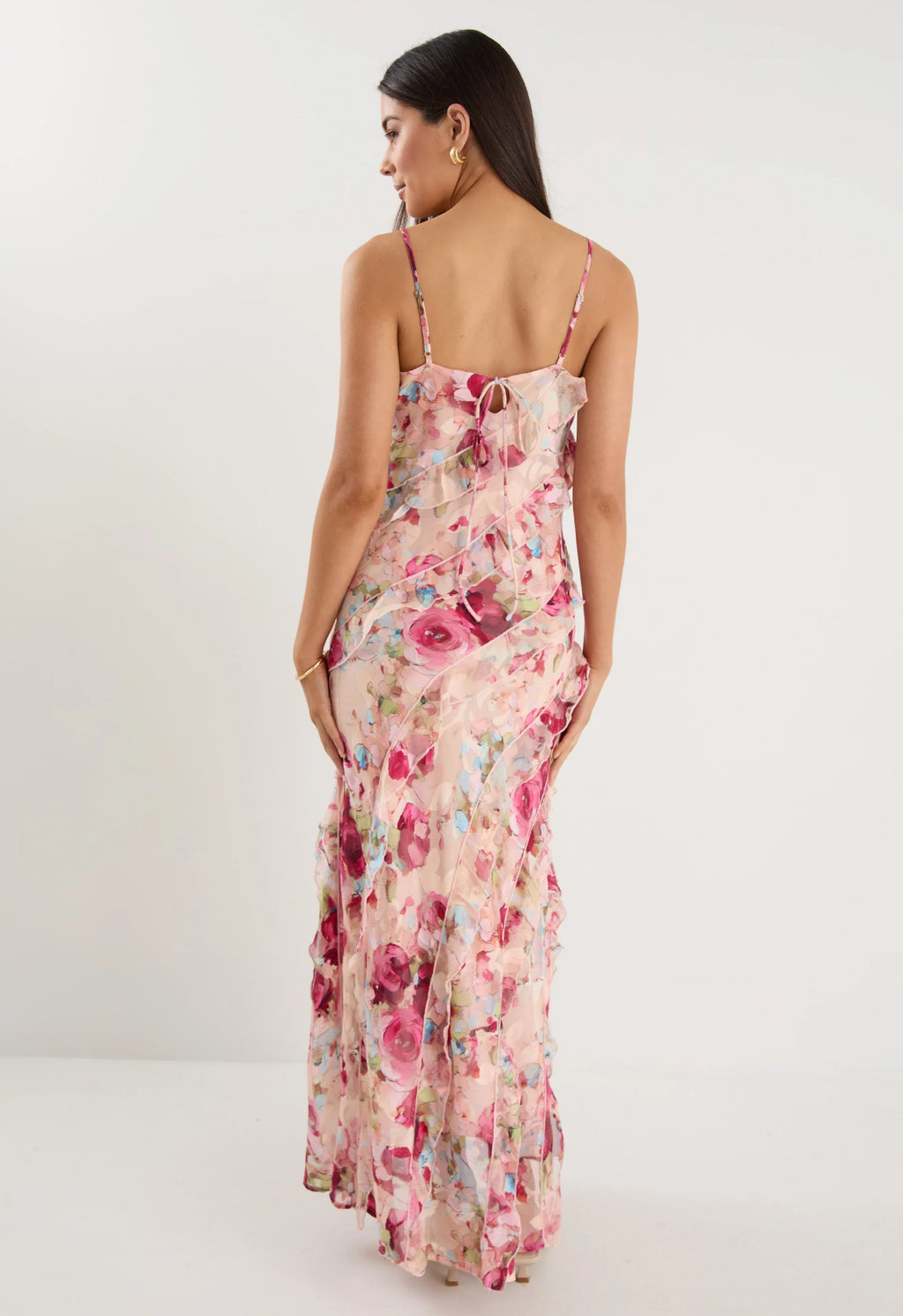 Georgia Zoe Galore Painted Rose Bias Ruffle Slip Maxi