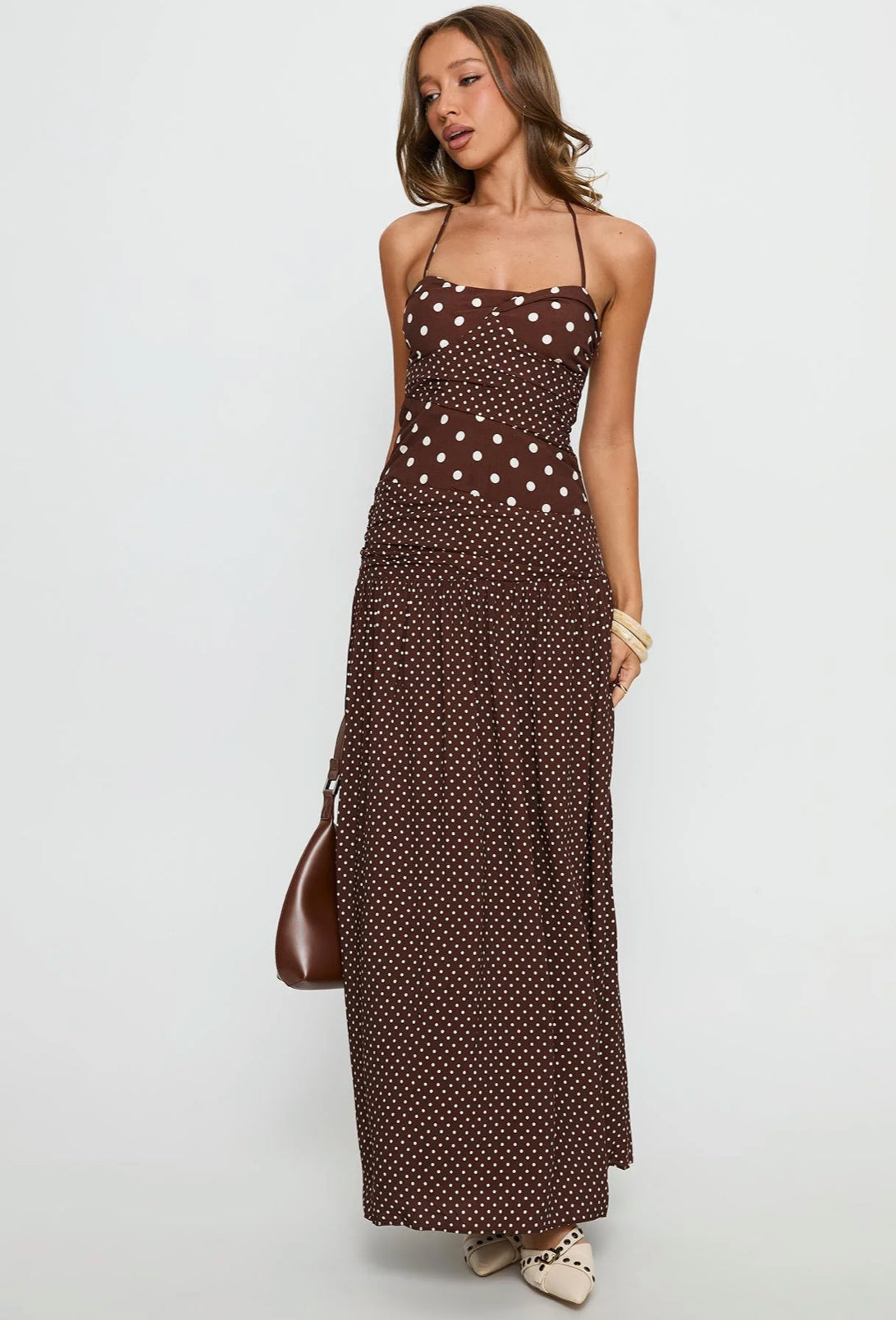 Princess Polly Marguerite Halter Maxi Dress Brown