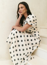 Boutique Cream Black Polka Dot Puff Sleeve Maxi