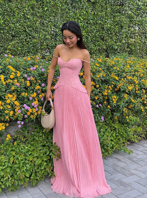 Fashion Nova Daniella Lace Corset Pleated Maxi | Pink