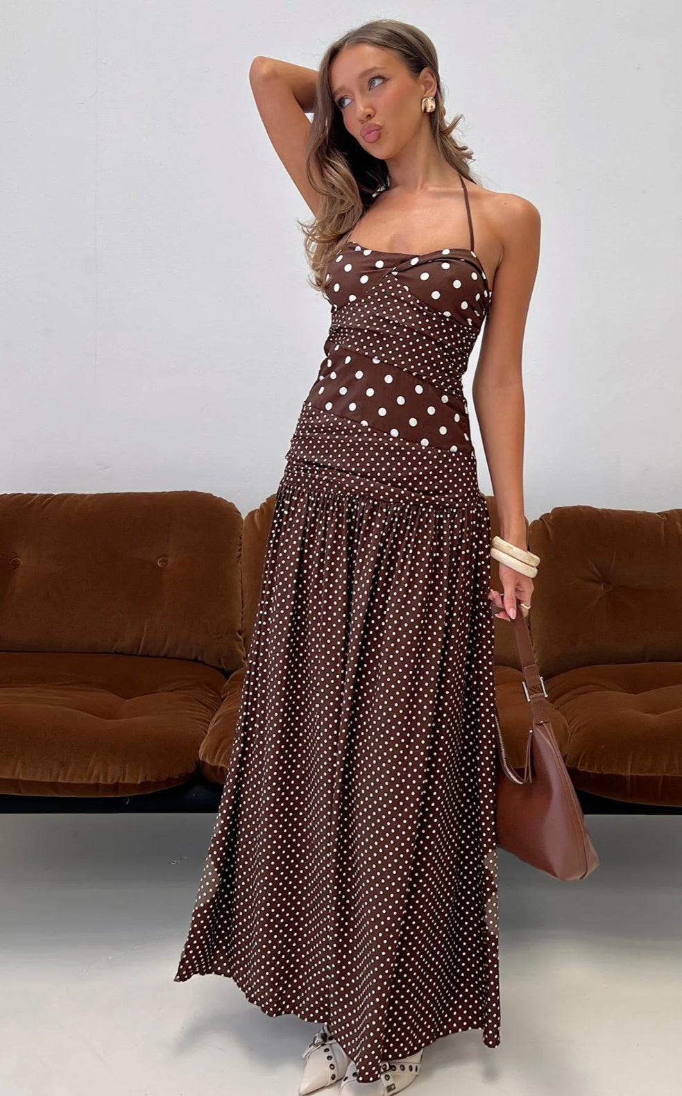 Princess Polly Marguerite Halter Maxi Dress Brown