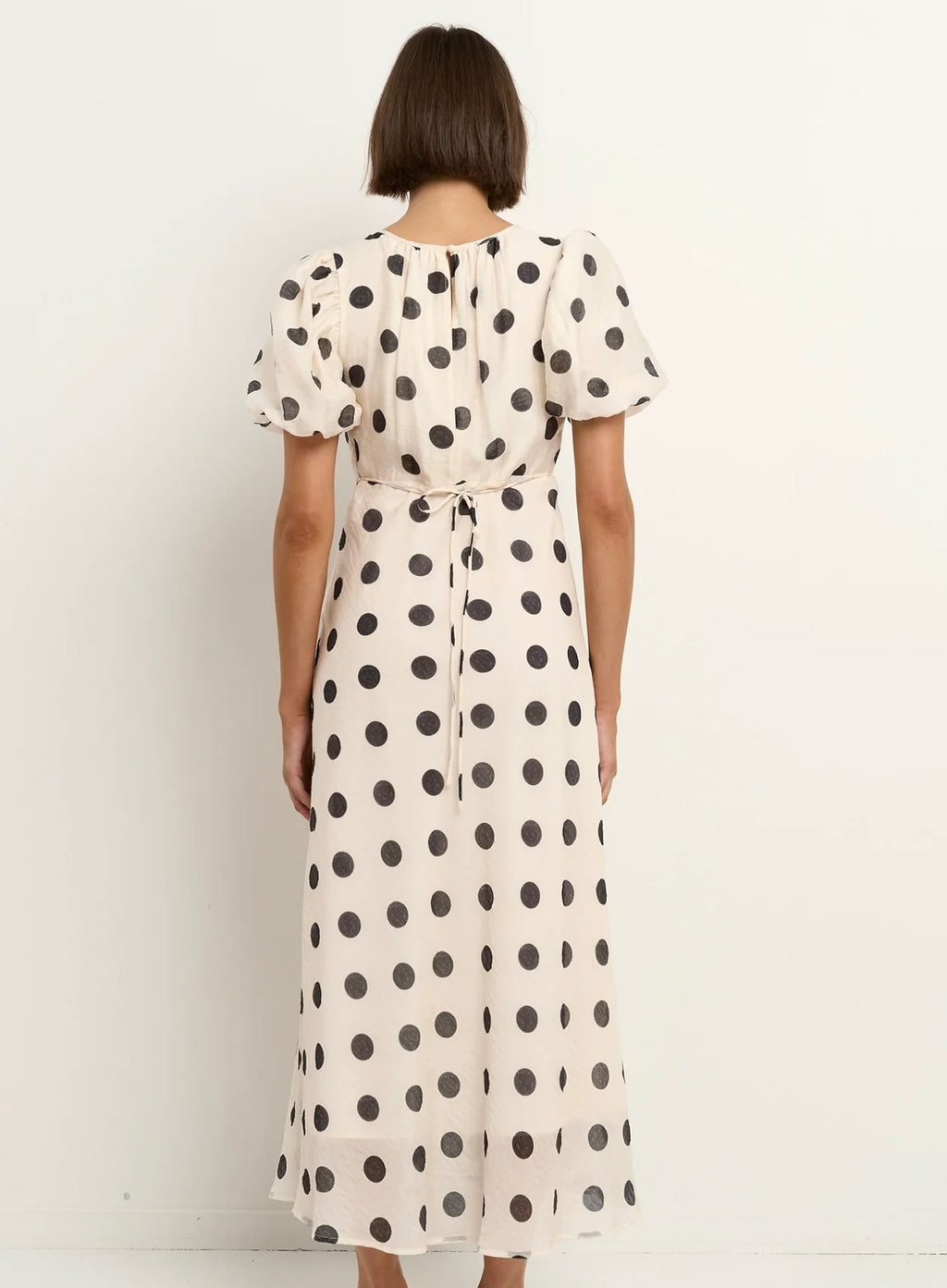 Boutique Cream Black Polka Dot Puff Sleeve Maxi