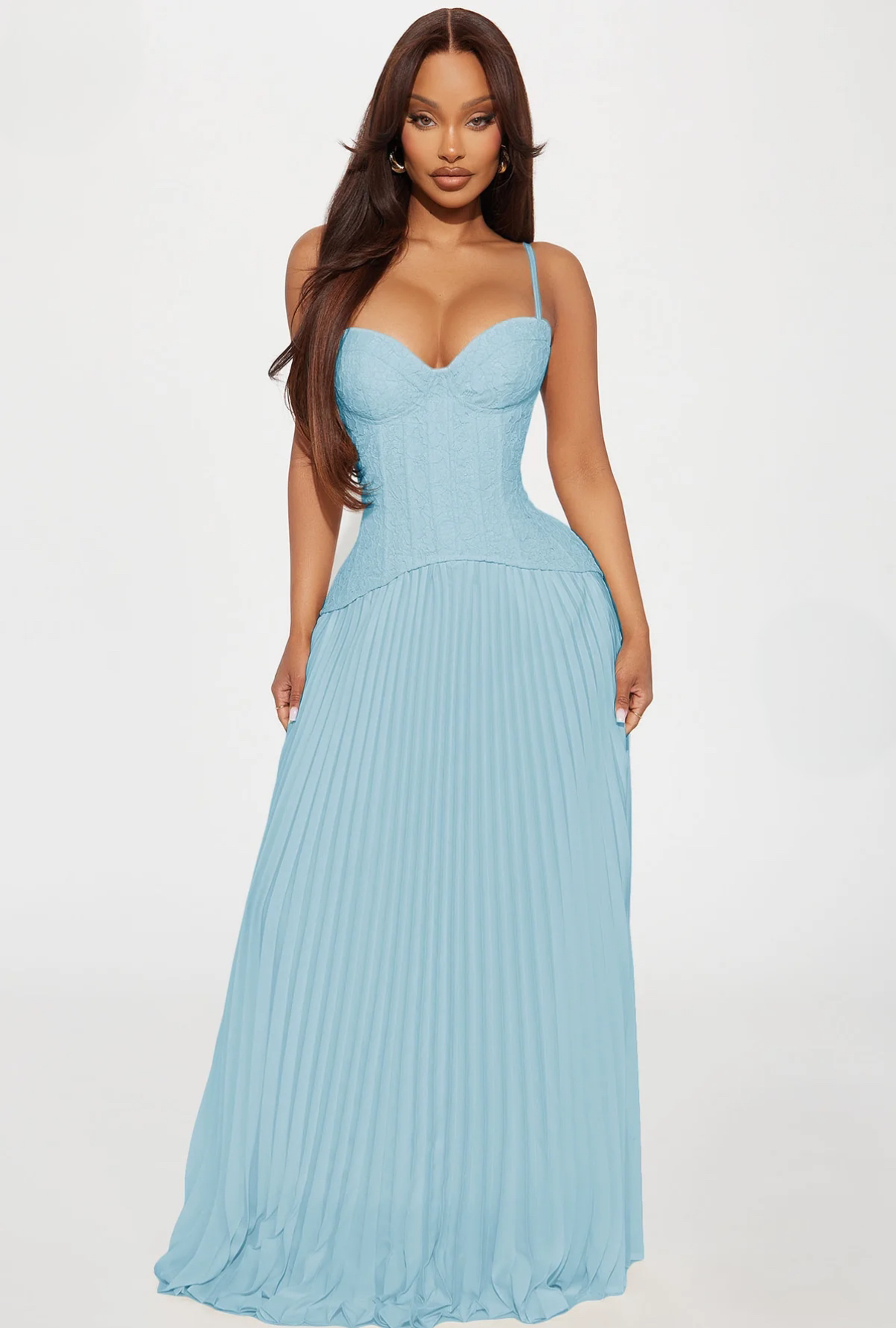 Fashion Nova Daniella Lace Corset Pleated Maxi | Blue