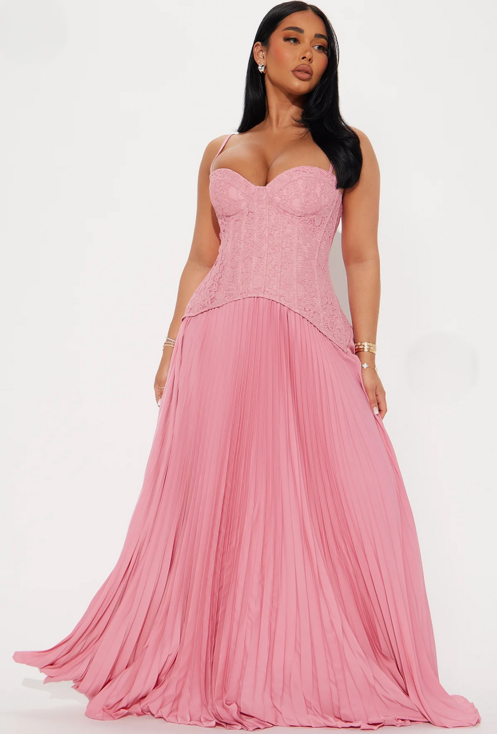 Fashion Nova Daniella Lace Corset Pleated Maxi | Pink